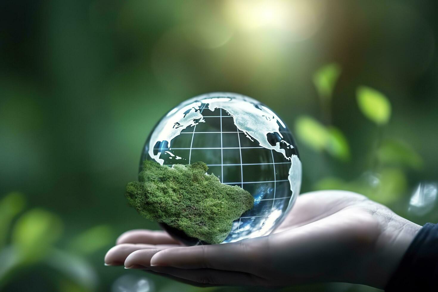 Crystal globe icon for environment social governance concept. Generative AI photo