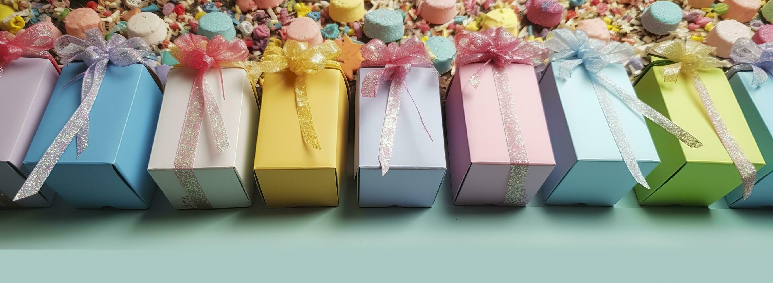Birthday gift boxes and steamers. Generative AI photo