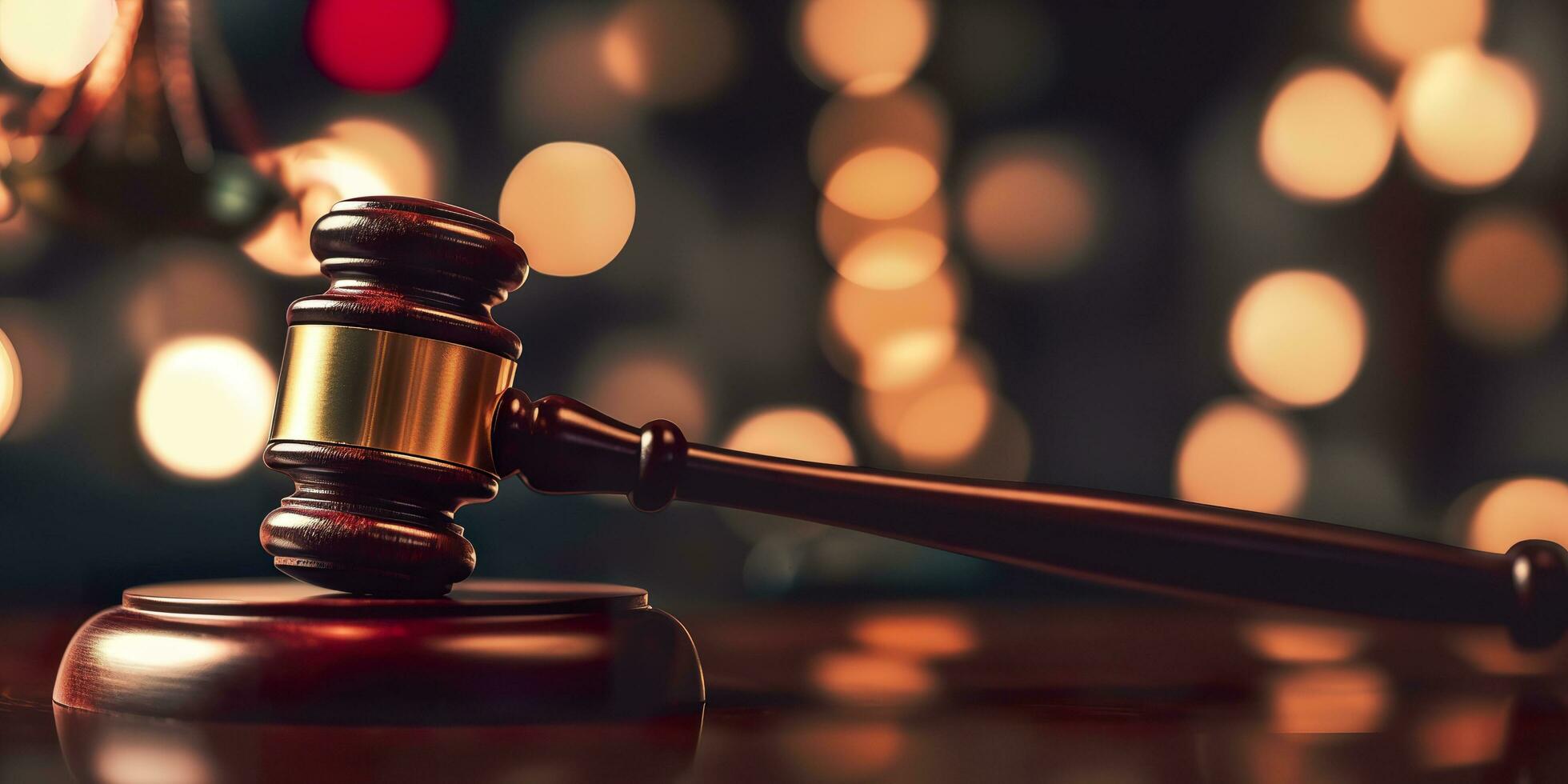 Legal law concept image gavel bokeh. law and authority lawyer concept, judgment gavel hammer in court courtroom for crime judgment legislation and judicial decision. AI Generative photo