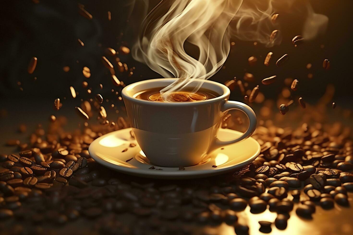 Coffee Bliss. Savoring the Aromatic Symphony of Splashing Beans. Generative AI photo