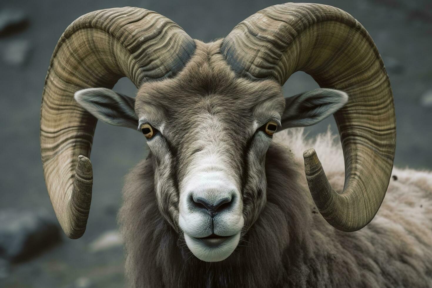 Close up of curious ram. Generative AI photo