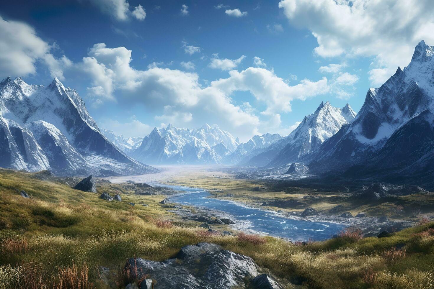 The beauty of a majestic and snow capped mountain range, with rugged peaks, AI Generative photo