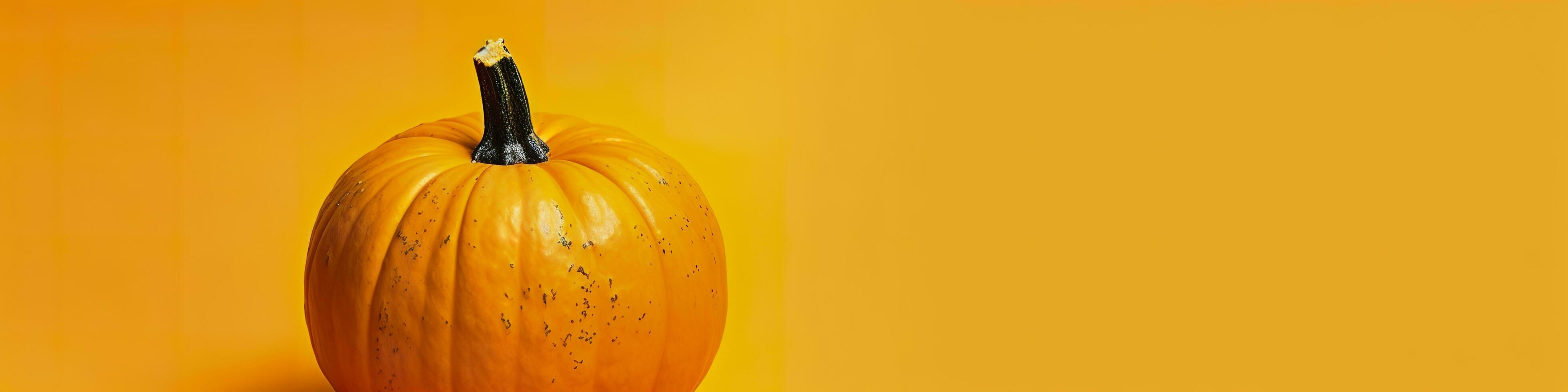 A pumpkin against a yellow background. Generative AI photo