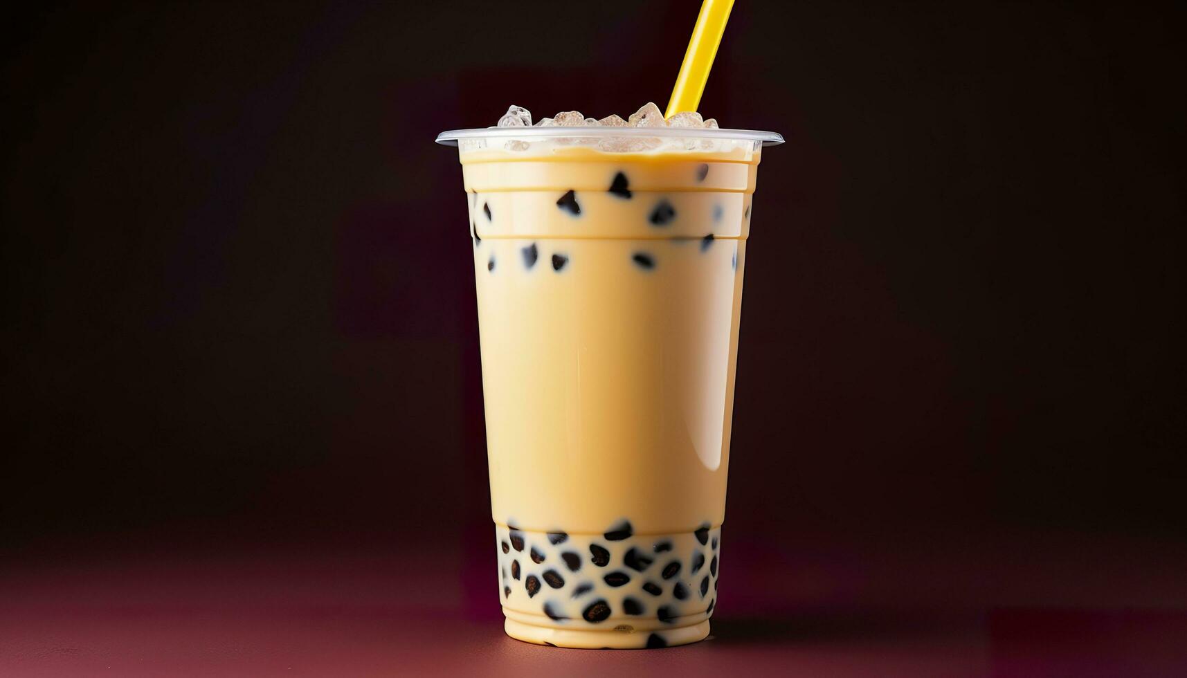 A bubble tea in a plastic cup. Generative AI photo