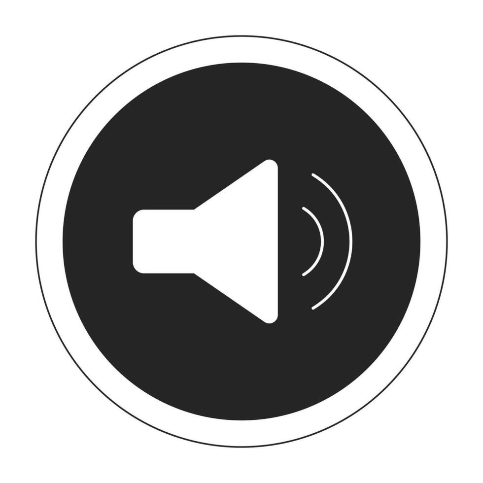 Push button audio black and white 2D line cartoon object. Adjust sound control volume isolated vector outline item. Play media. Change button computer speaker monochromatic flat spot illustration