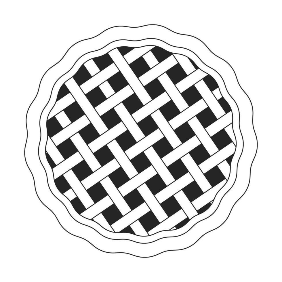 Refreshing summer pie crust top view black and white 2D line cartoon object. Rustic baked goods dessert isolated vector outline item. Berries pastry. Homemade cake monochromatic flat spot illustration