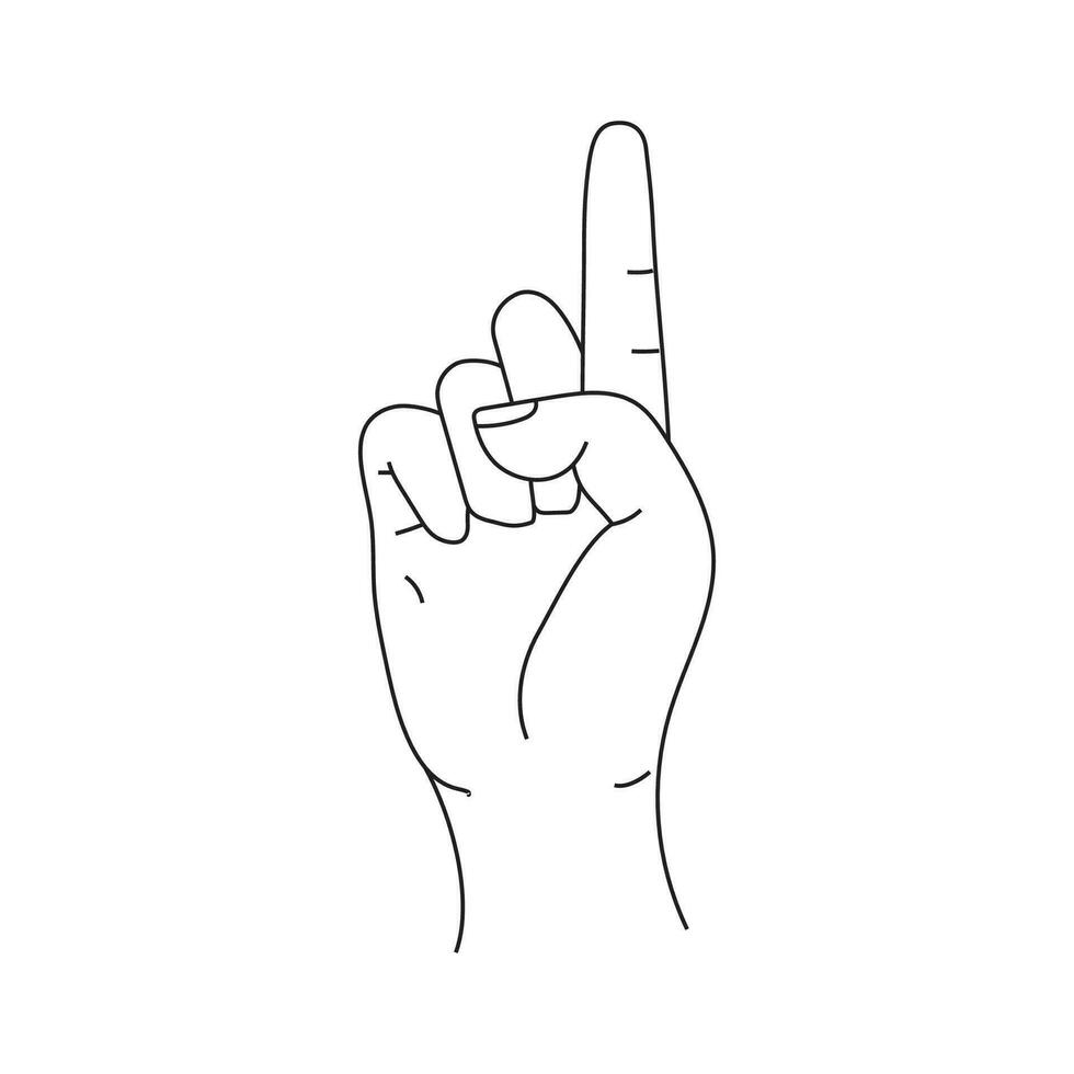 Human hand gesturing with raised index finger. gesture comments attention illustration isolated on white background. vector