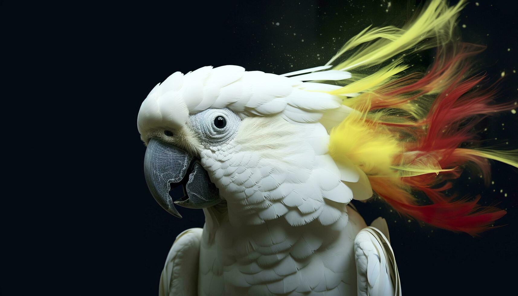 Digital photo manipulation of a white parrot. Generative AI