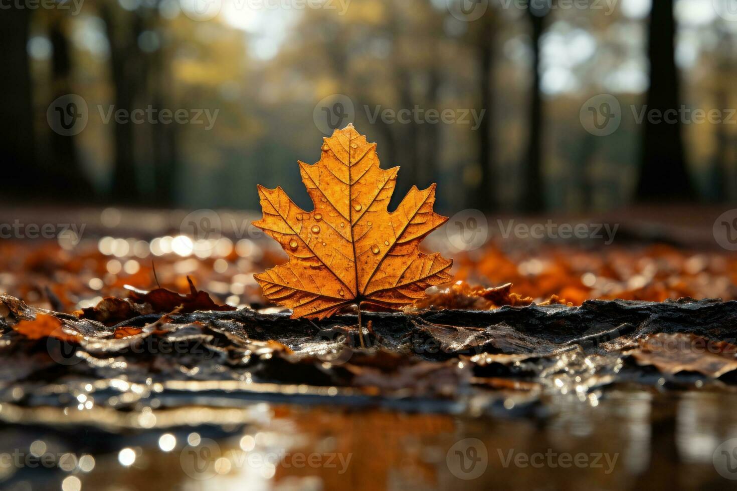 leaf in autumn, on the floor of a forest in autumn AI Generated photo