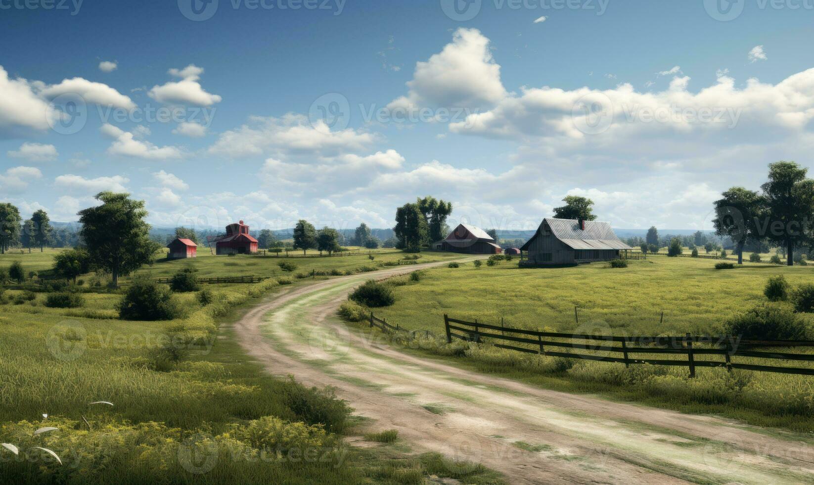 2 farms divided by a road AI Generated photo