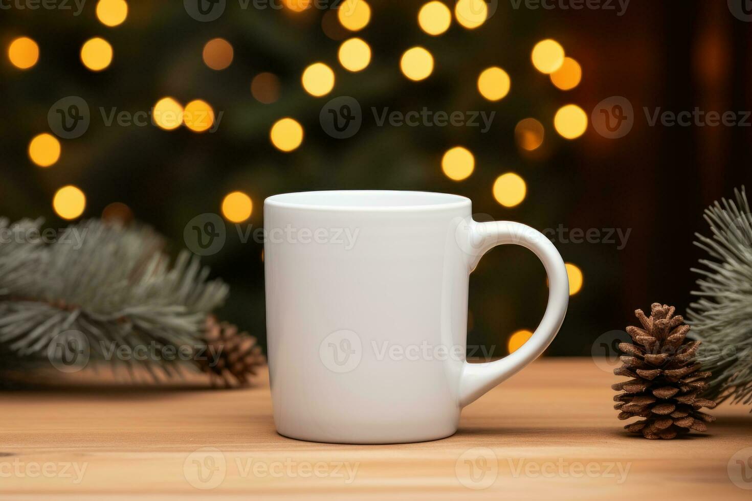 Blank white ceramic mug, with cozy glowy background AI Generated photo