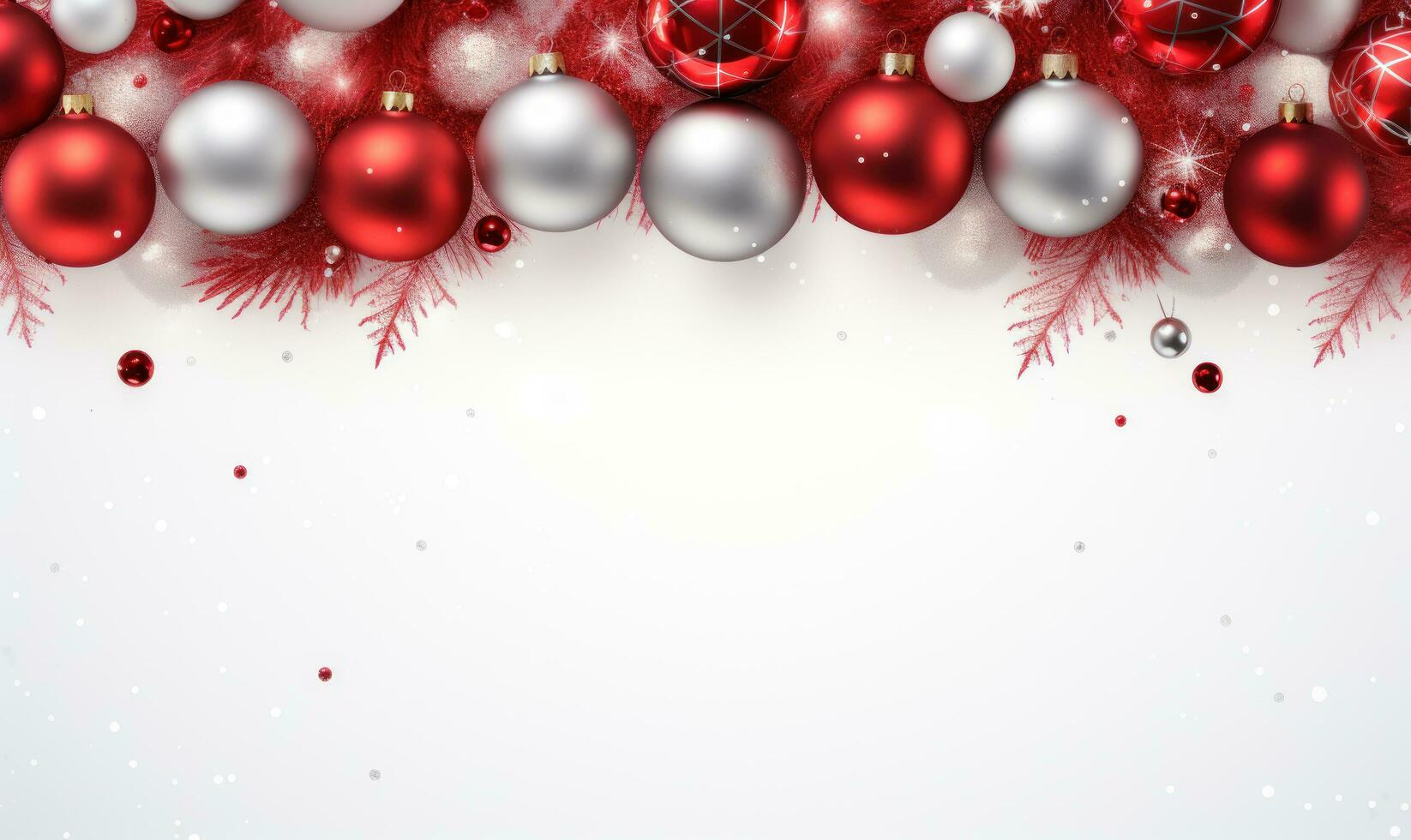 Christmas border with a free space in-center. White and red color theme AI Generated photo