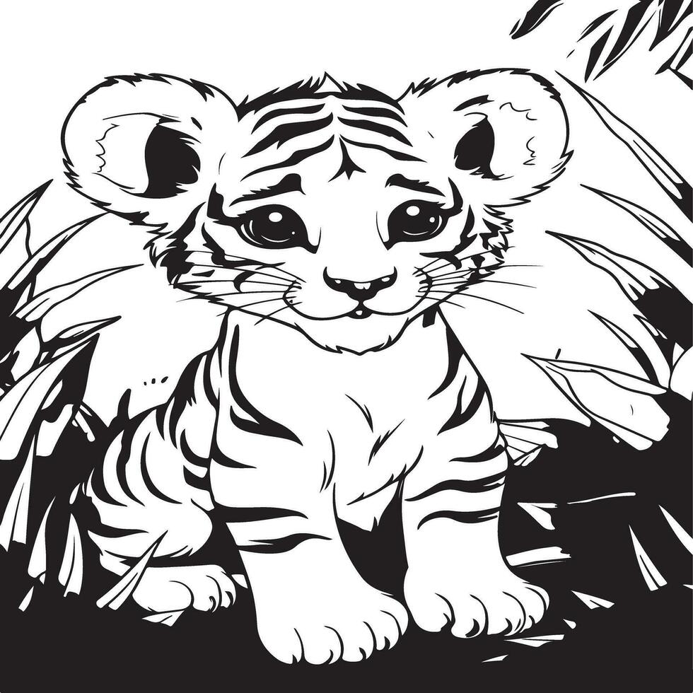 baby tiger coloring page vector