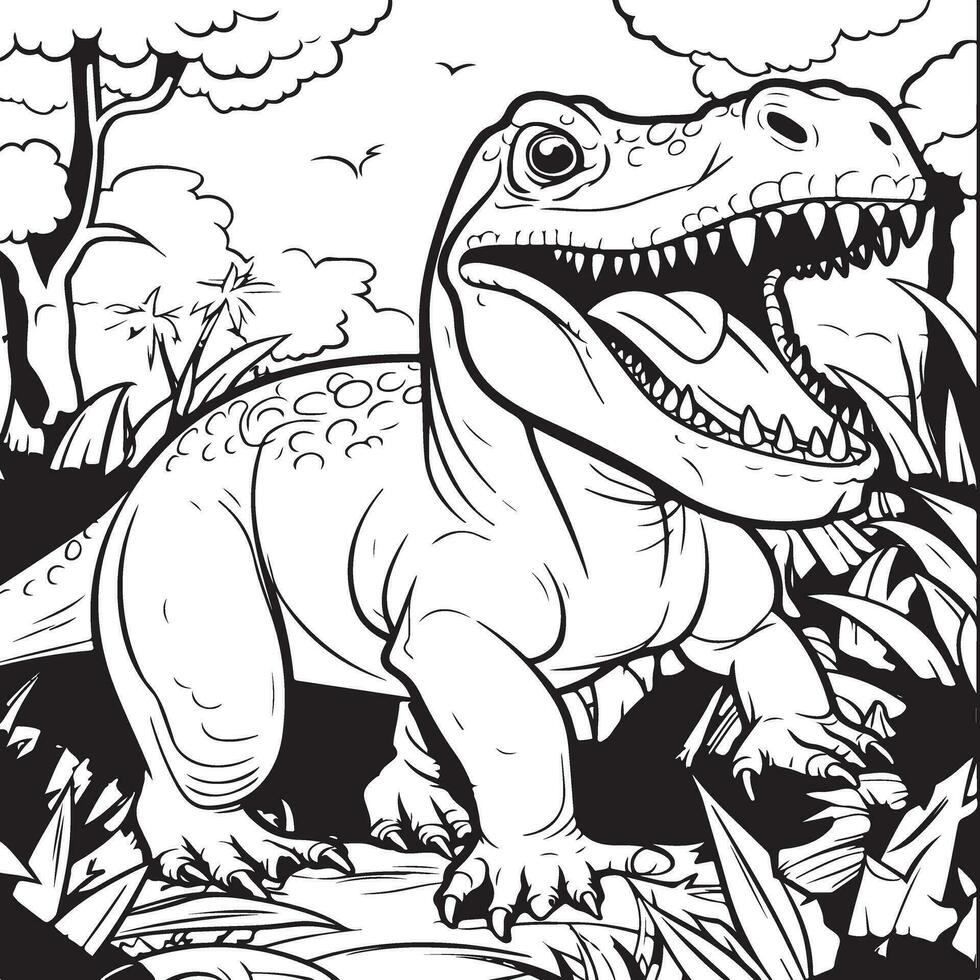 tyranosaurus rex en el selva colorante página vector