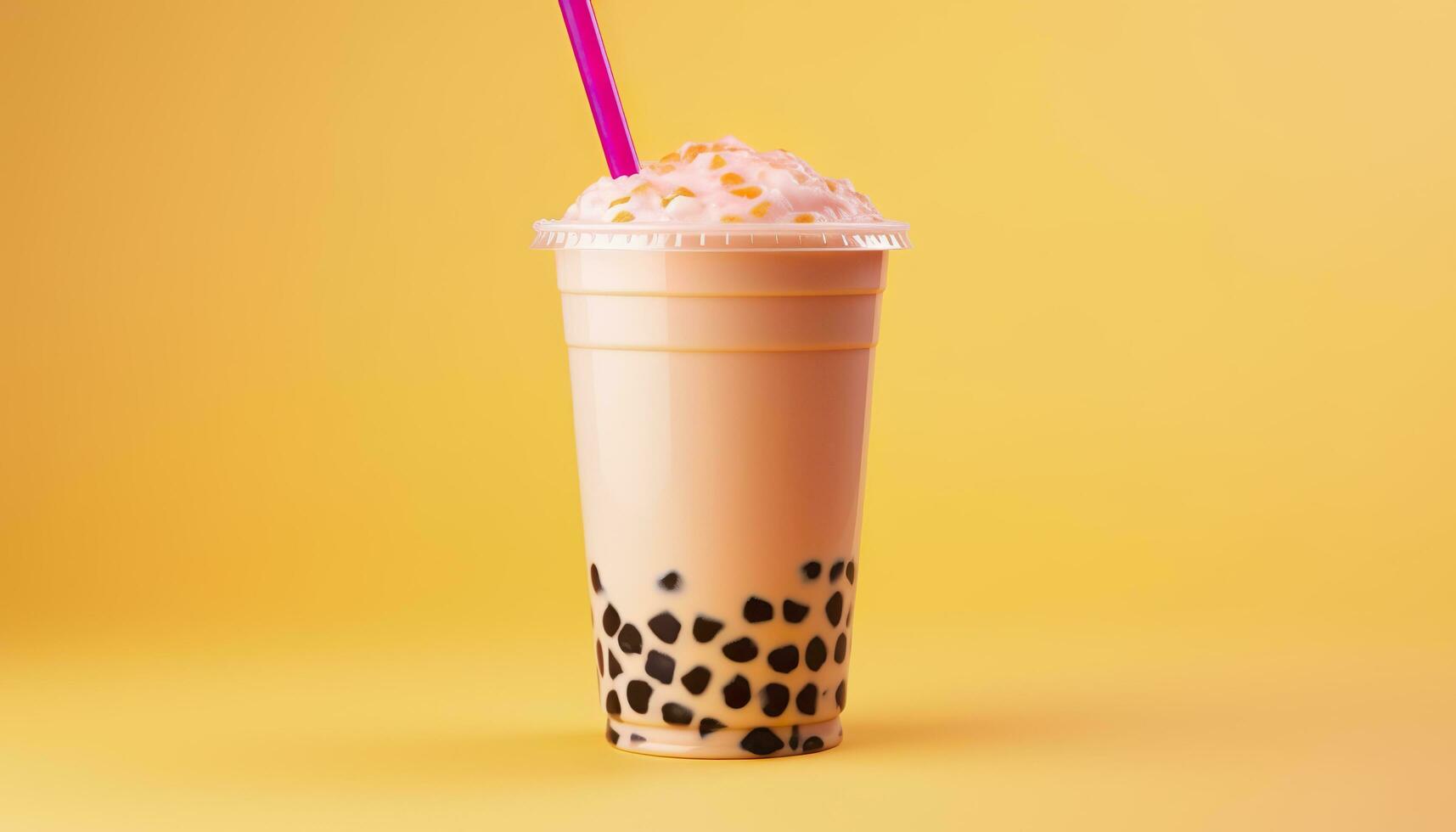 A bubble tea in a plastic cup. Generative AI photo