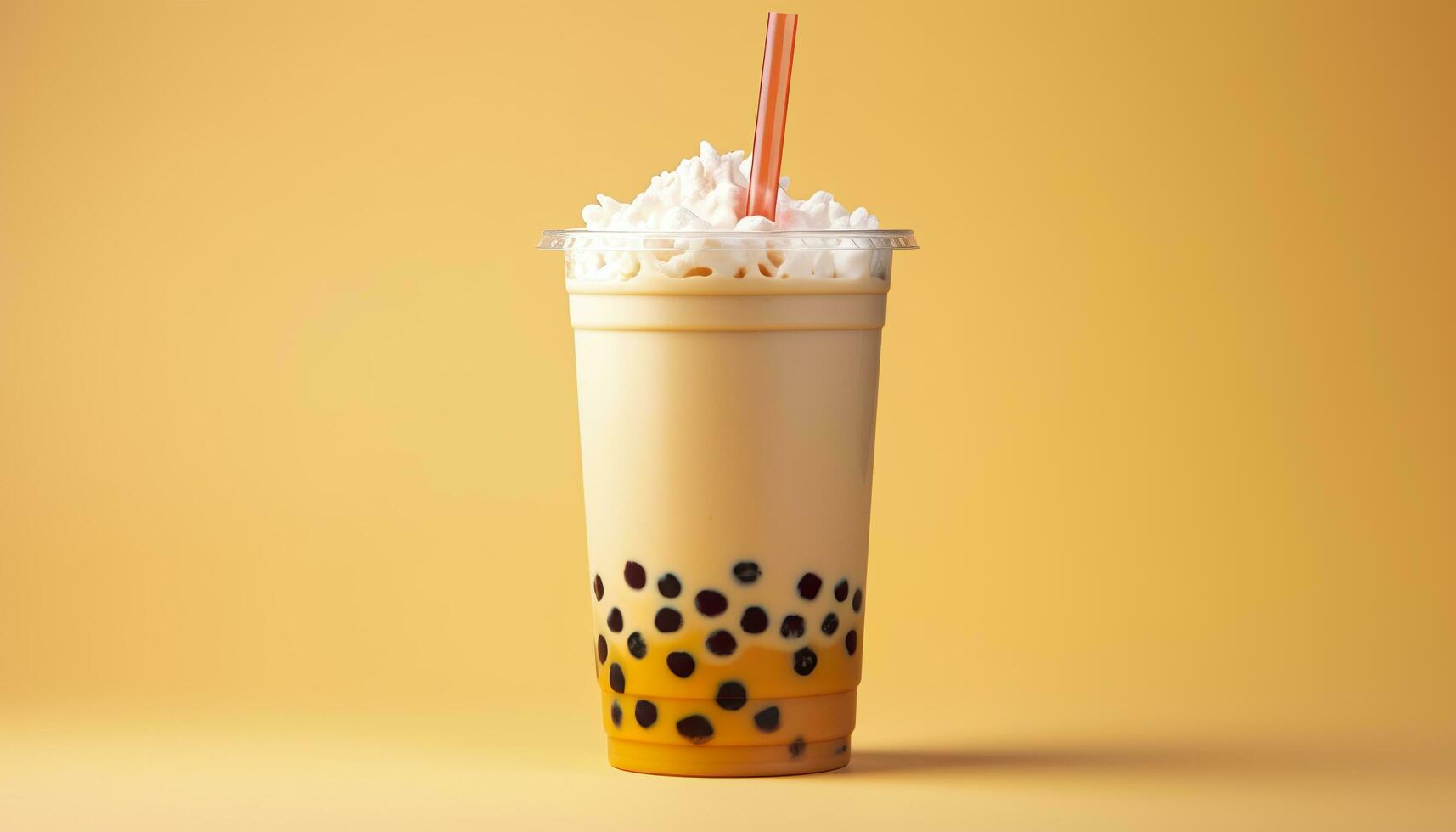 A bubble tea in a plastic cup. Generative AI photo