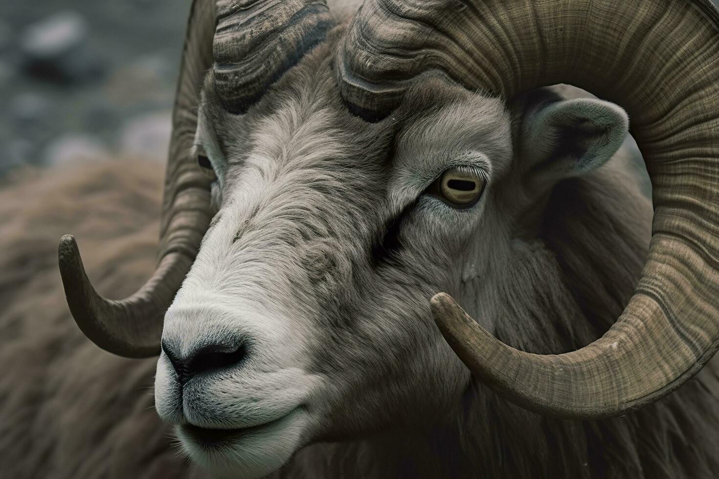 Close up of curious ram. Generative AI photo