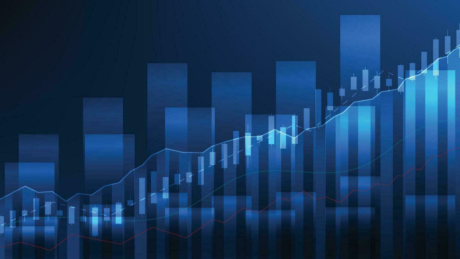 Financial business statistics with bar graph and candlestick chart show stock market price on dark blue background vector