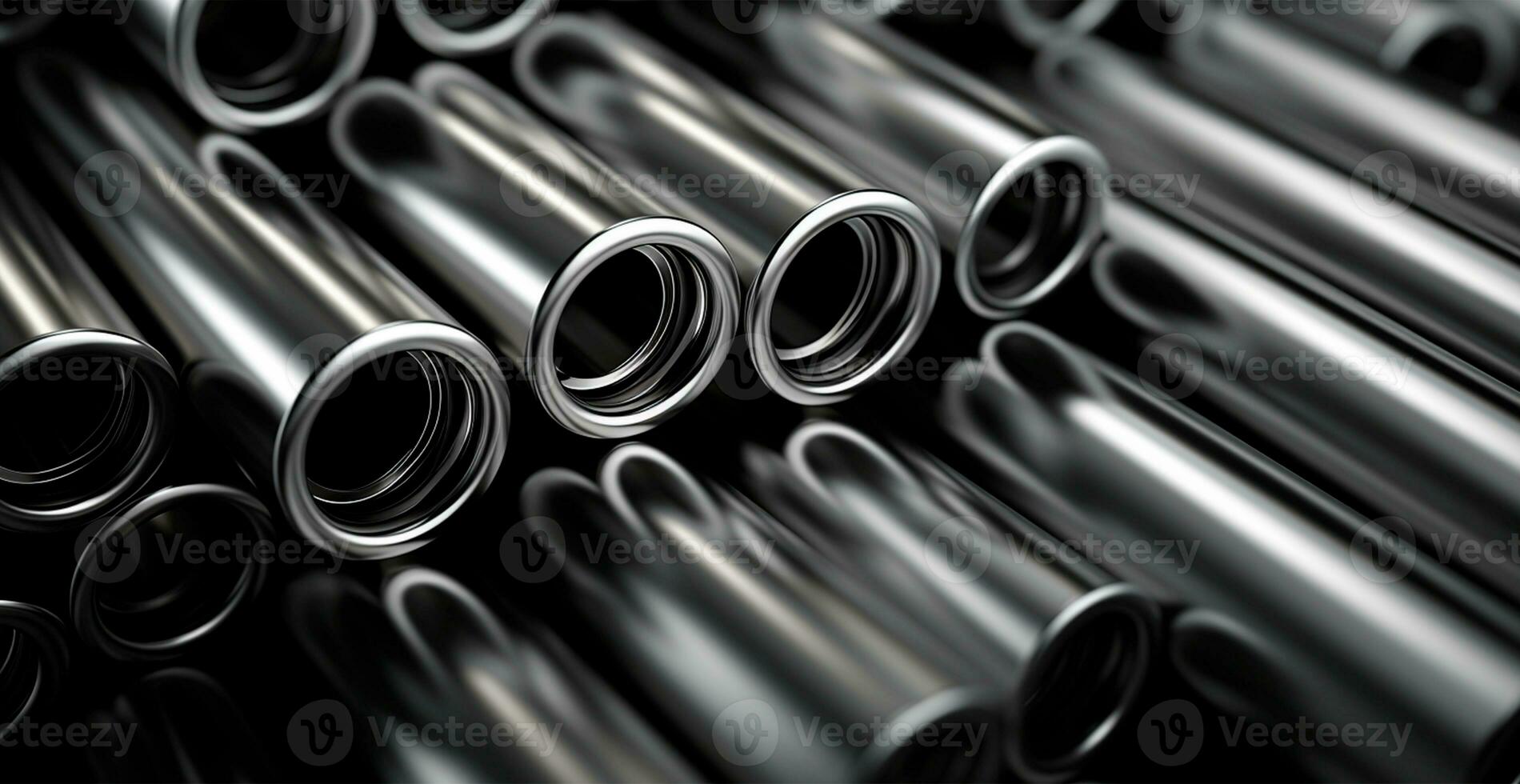 High quality galvanized steel pipe or aluminum and chrome stainless steel pipes in stack - AI generated image photo