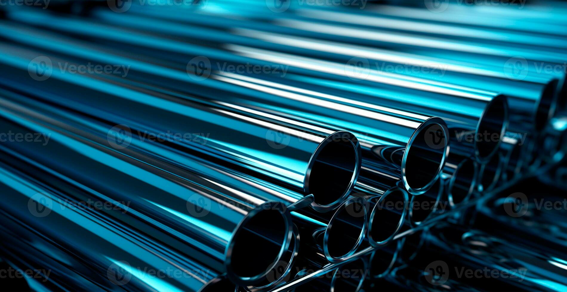 High quality galvanized steel pipe or aluminum and chrome stainless steel pipes in stack - AI generated image photo