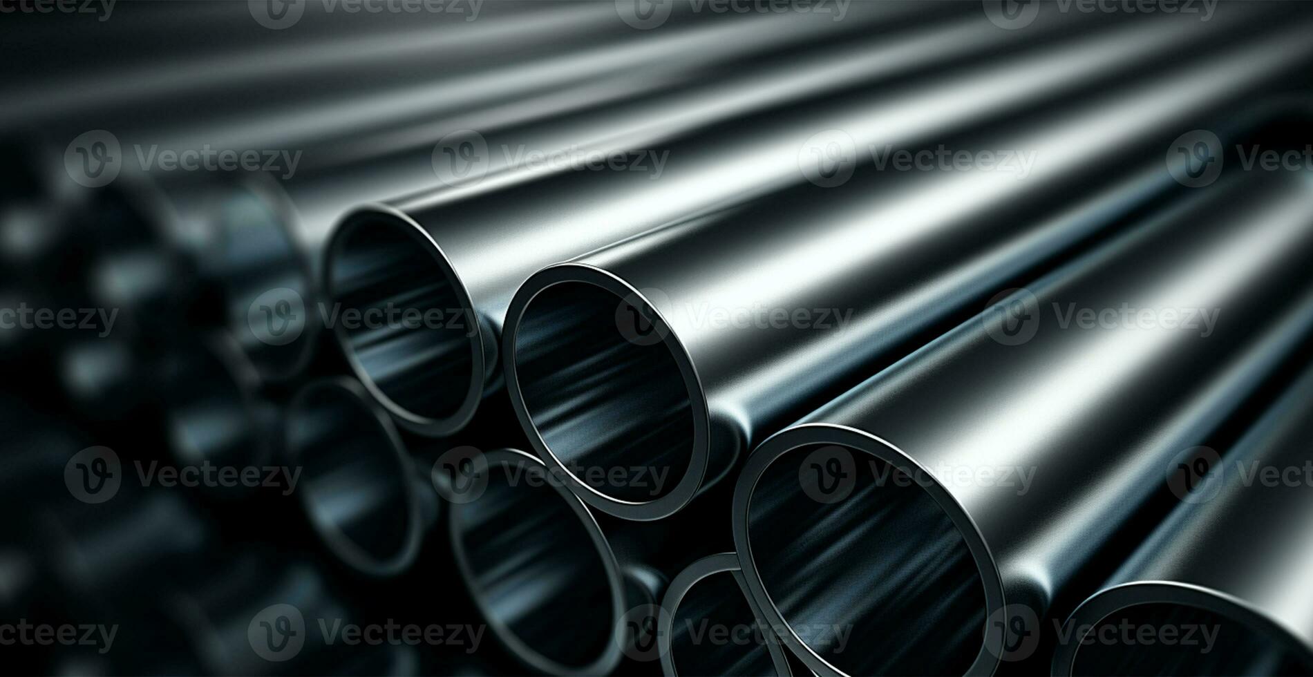 High quality galvanized steel pipe or aluminum and chrome stainless steel pipes in stack - AI generated image photo