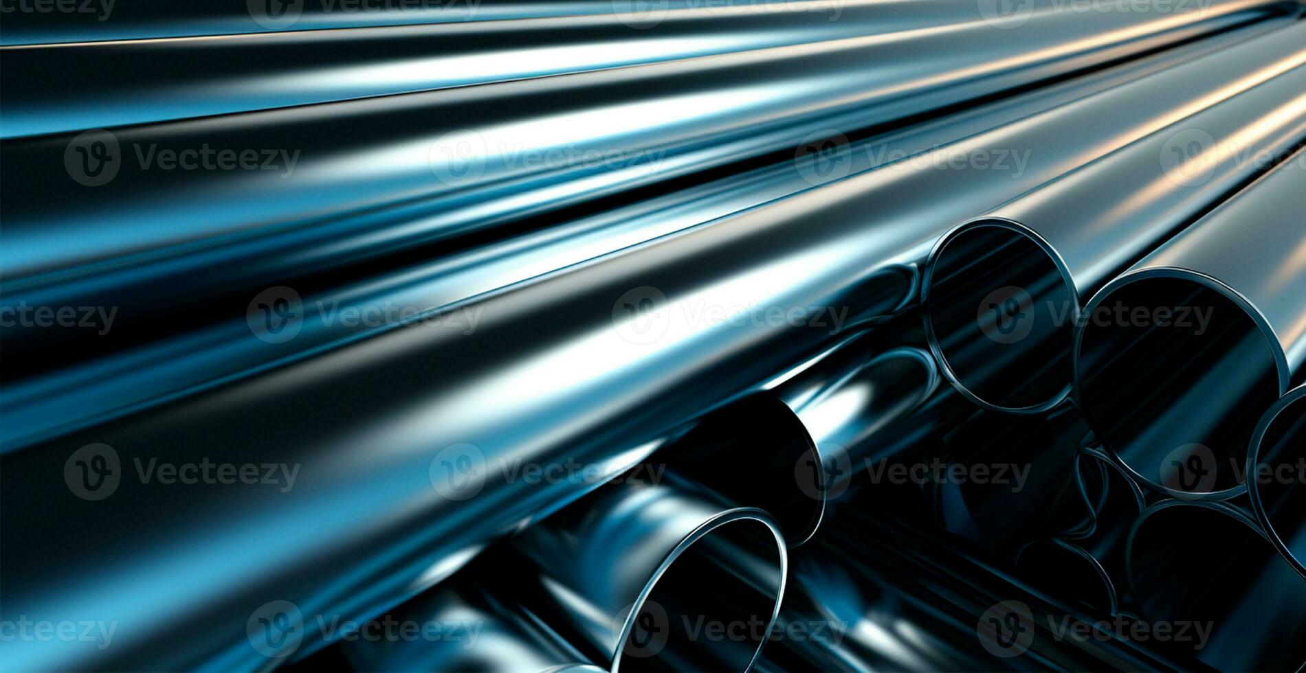 High quality galvanized steel pipe or aluminum and chrome stainless steel pipes in stack - AI generated image photo