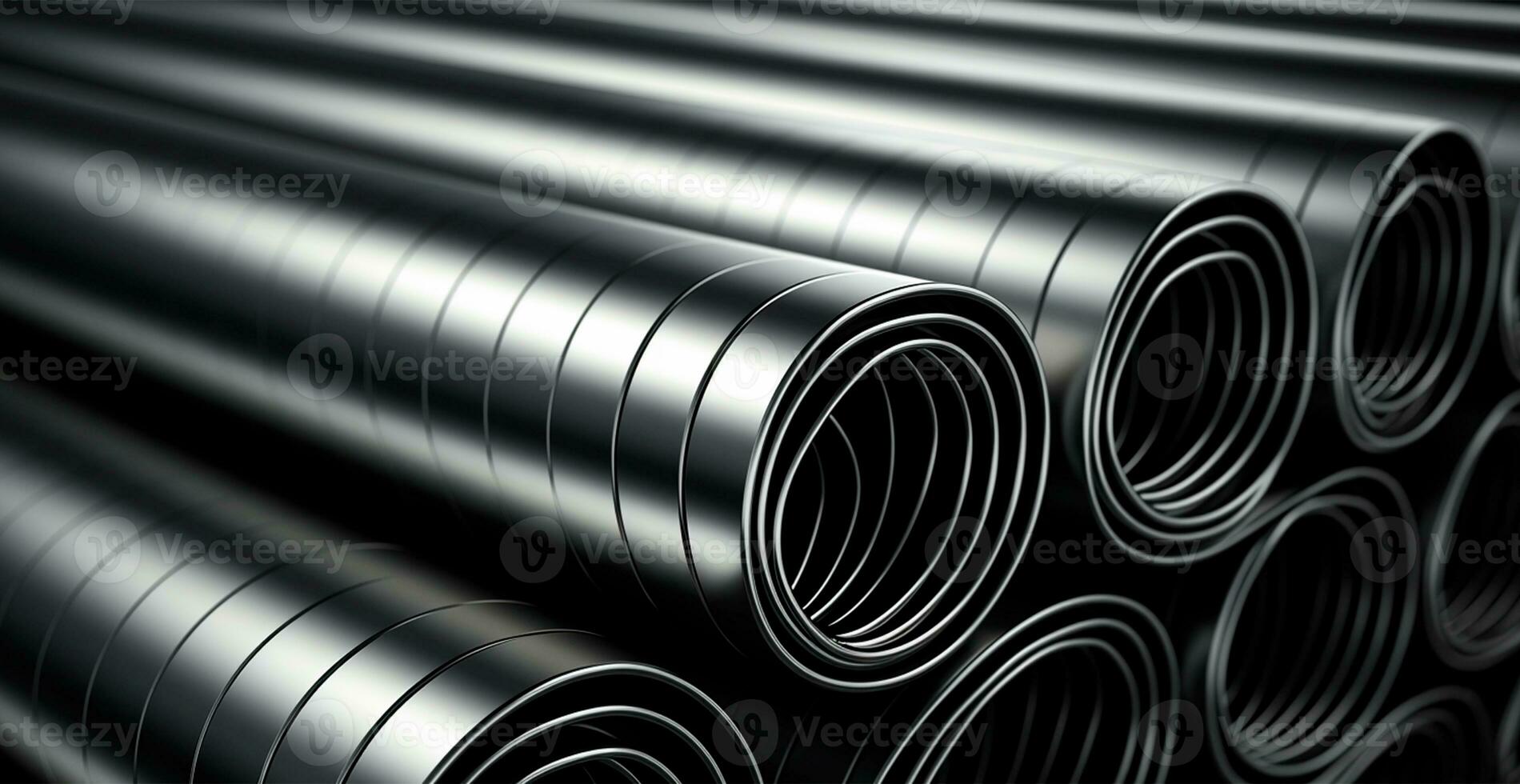 High quality galvanized steel pipe or aluminum and chrome stainless steel pipes in stack - AI generated image photo