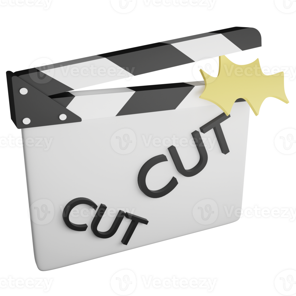 Movie clapperboard clipart flat design icon isolated on transparent background, 3D render entertainment and movie concept png
