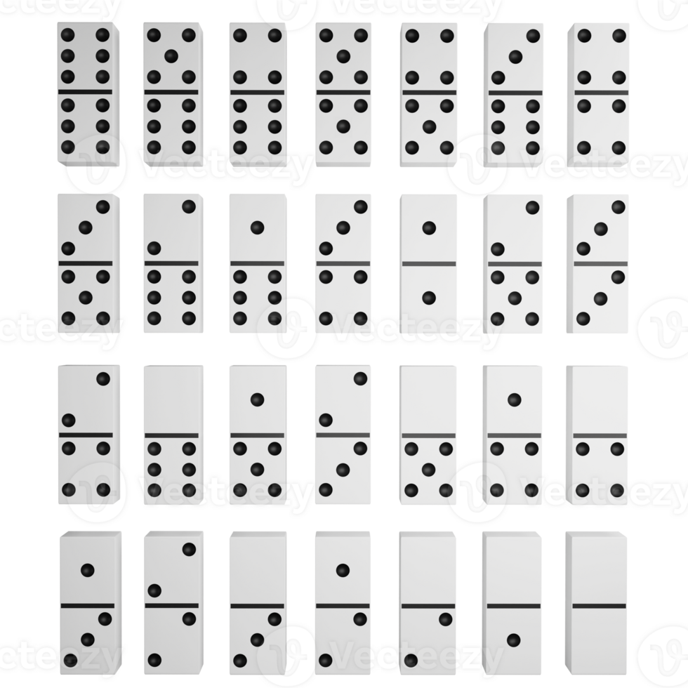 Domino all pieces clipart flat design icon isolated on transparent background, 3D render entertainment and toy concept png