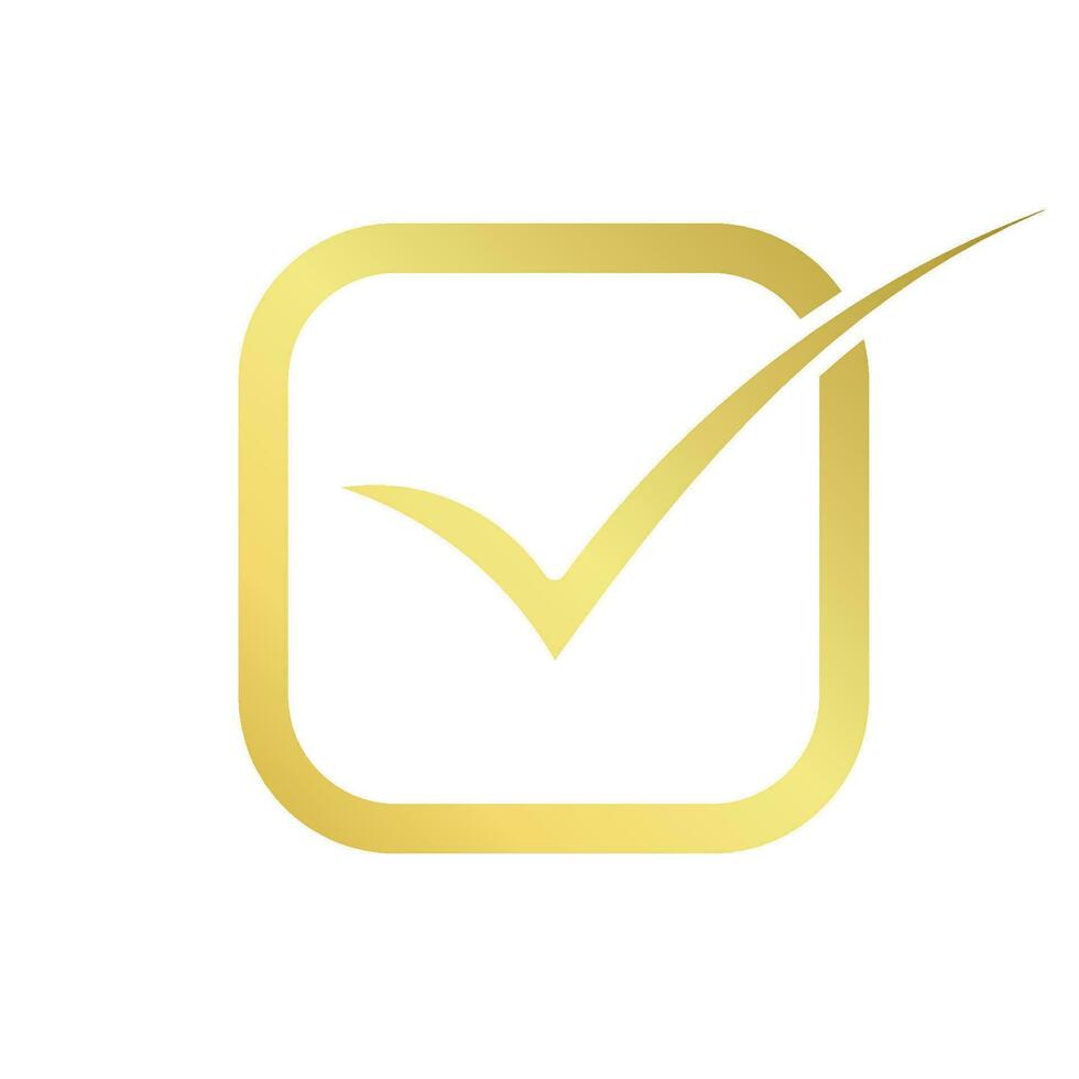 gold check mark icon square gold certification seal vector