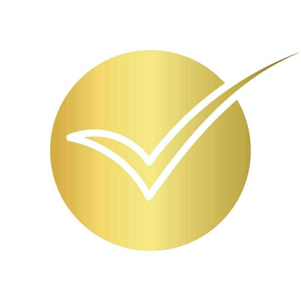 golden check mark icon circle gold certification seal vector