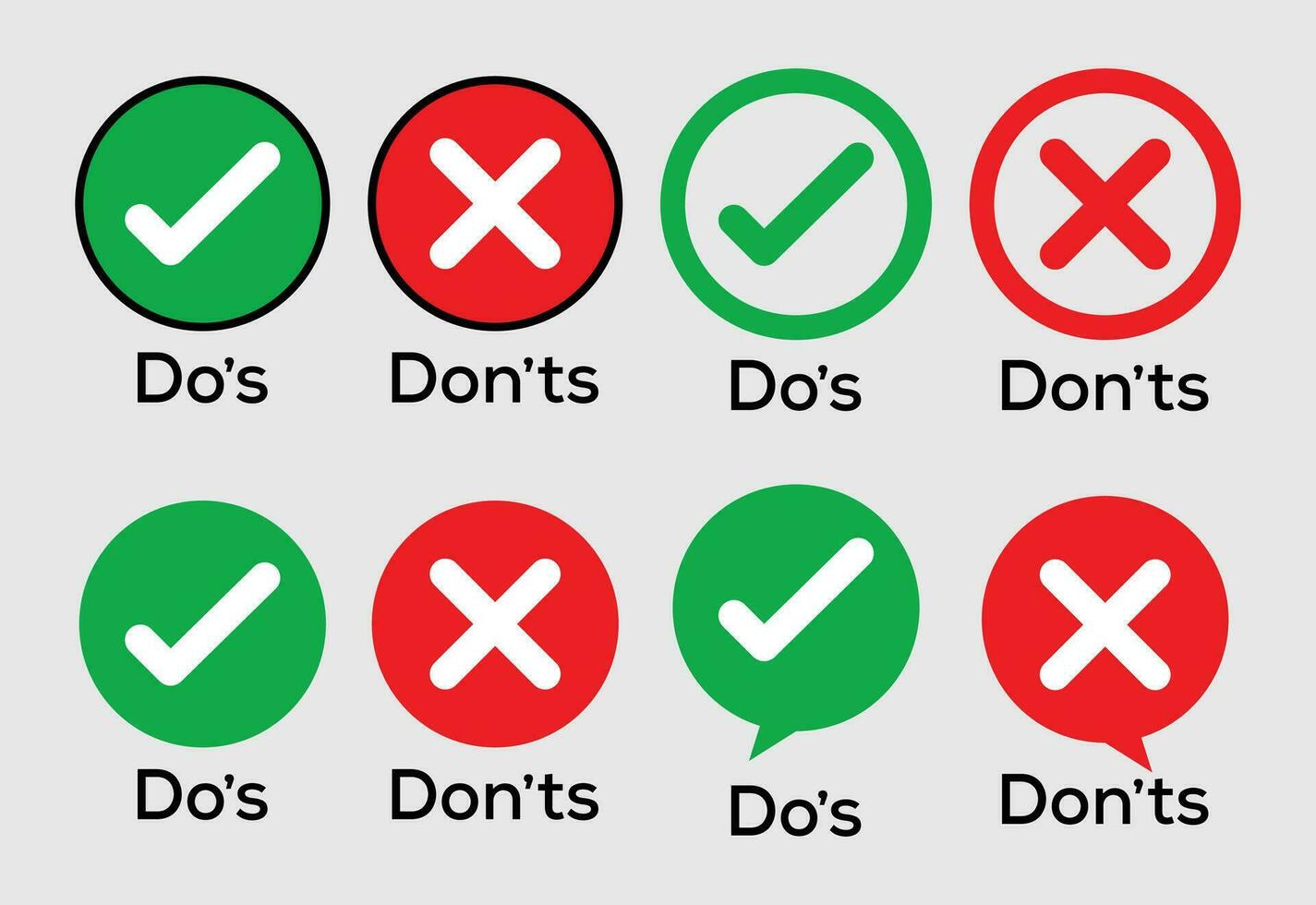 Dos and Donts vector icons, wrong and right icons, true and false, good or bad sign.