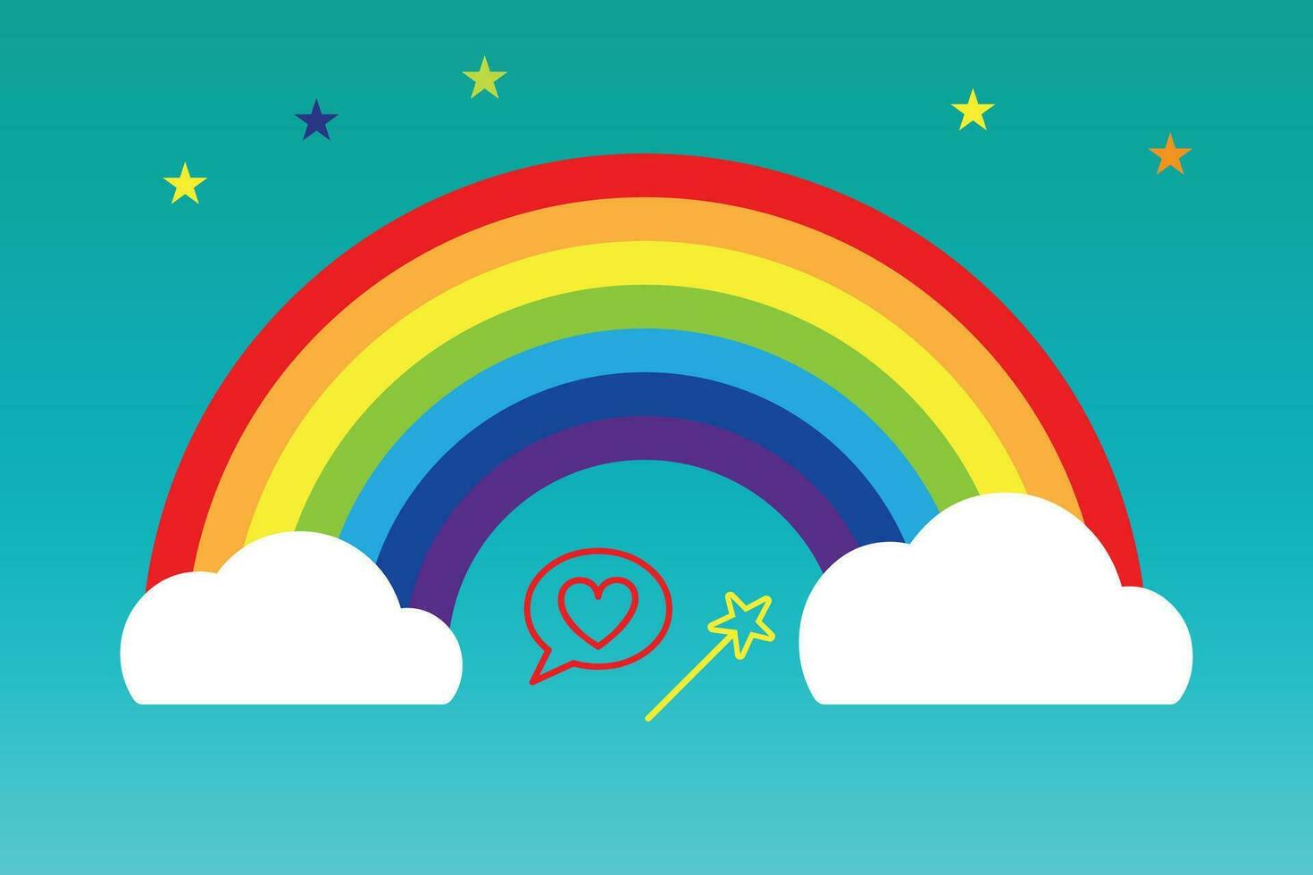 Colorful rainbow with creative sky cloud vector. vector