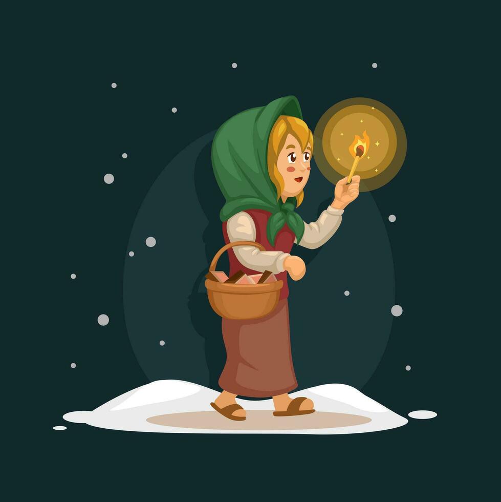 The Little Match Girl Character Cartoon illustration Vector
