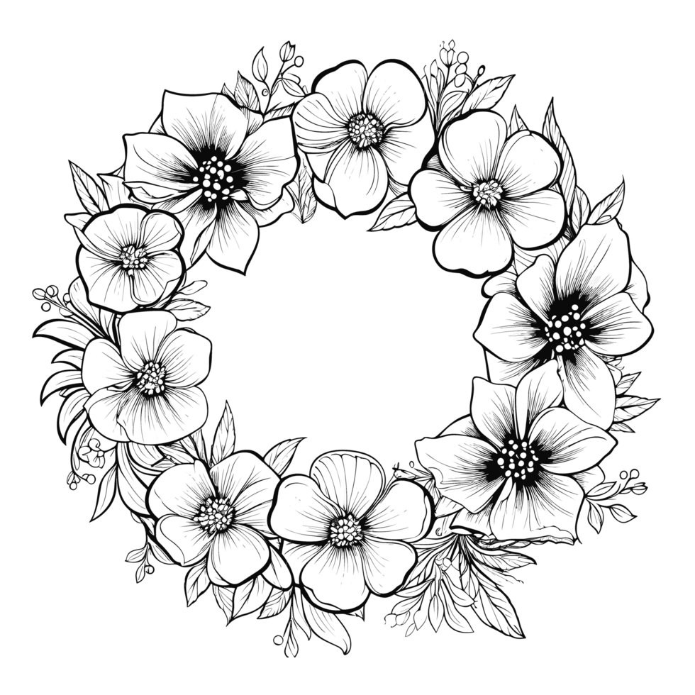 Black and White Flower Frame - Ai Generative png
