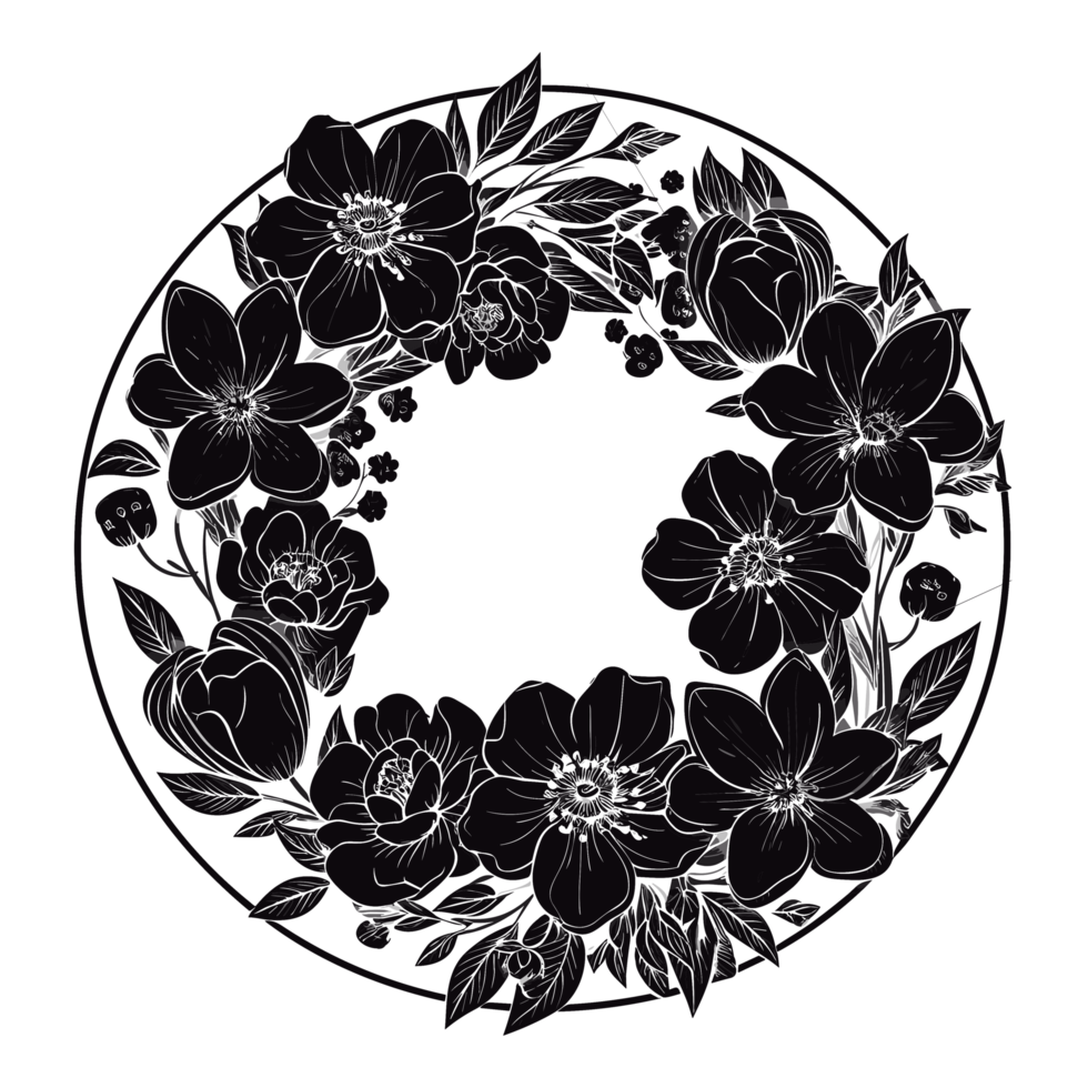 Black and White Flower Frame - Ai Generative png