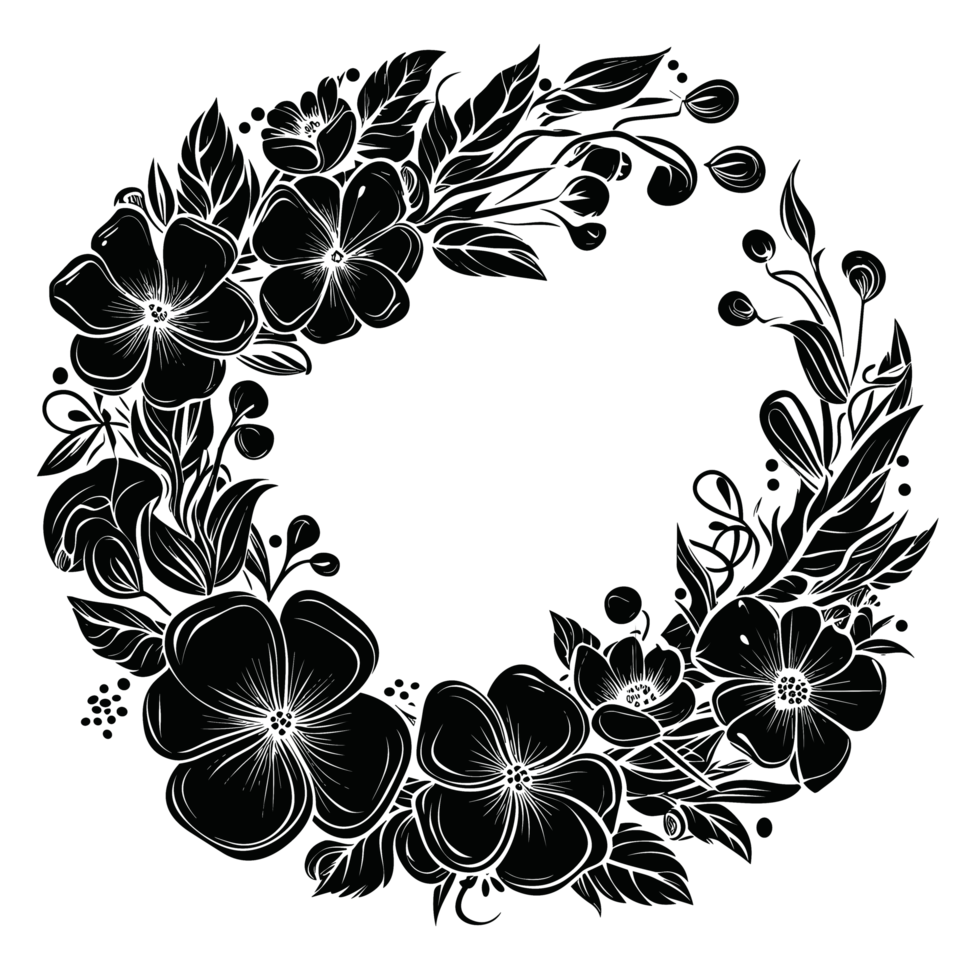 Black and White Flower Frame - Ai Generative png