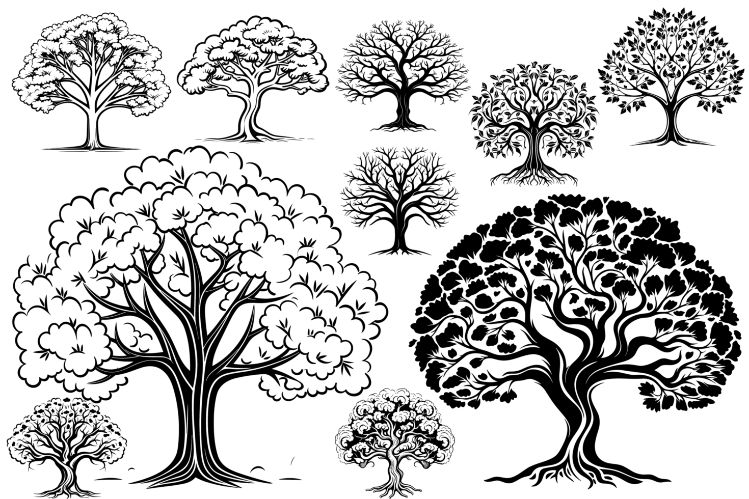 Beautiful Black And White Tree Silhouette - Ai Generative png