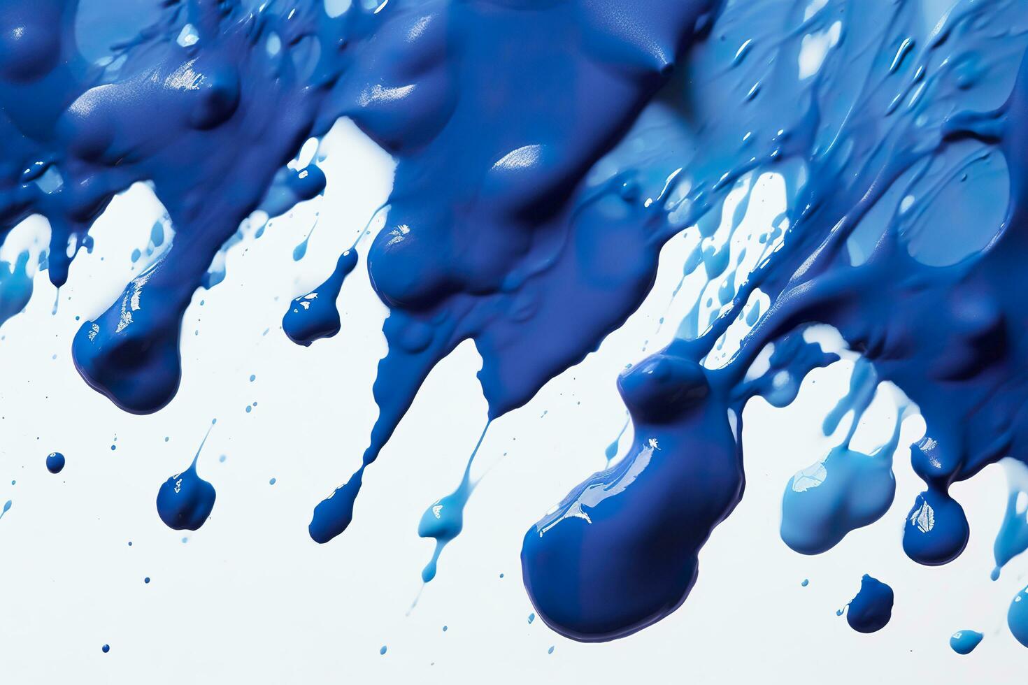 Close up of blue paint shapes on white background with copy space. AI Generative photo