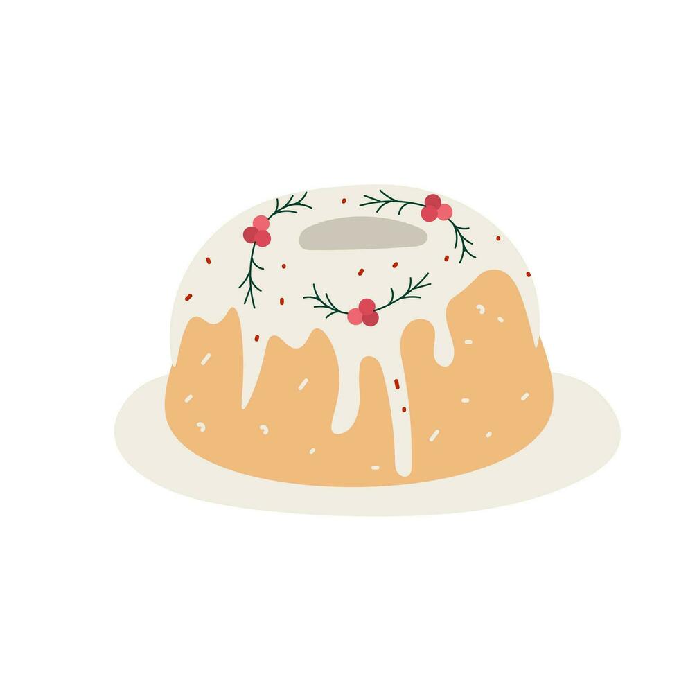 Vector illustration of Christmas cake frosted with berries in cartoon style