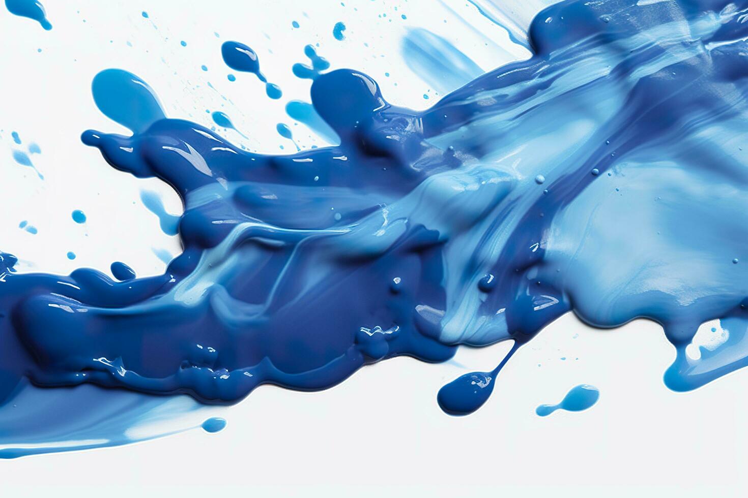 Close up of blue paint shapes on white background with copy space. AI Generative photo