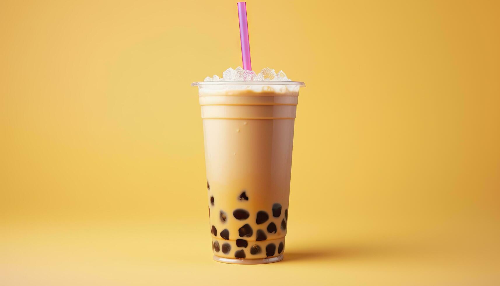 A bubble tea in a plastic cup. Generative AI photo
