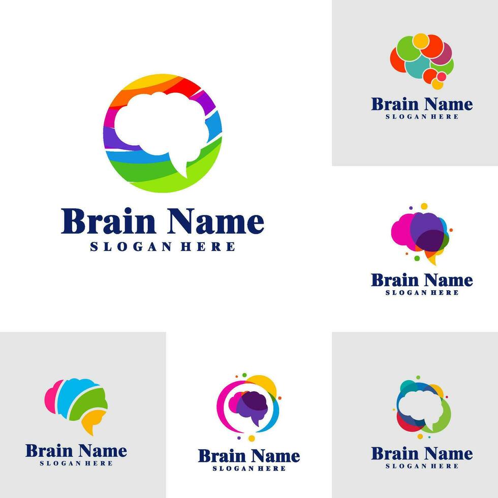 Set of Colorful Brain logo design vector. Creative Brain logo concepts template vector