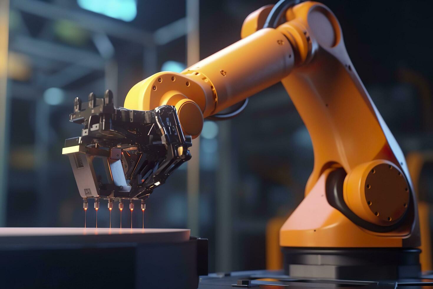 Arm robot working with Screen monitor control industrial machine robot arm line. Generative AI photo