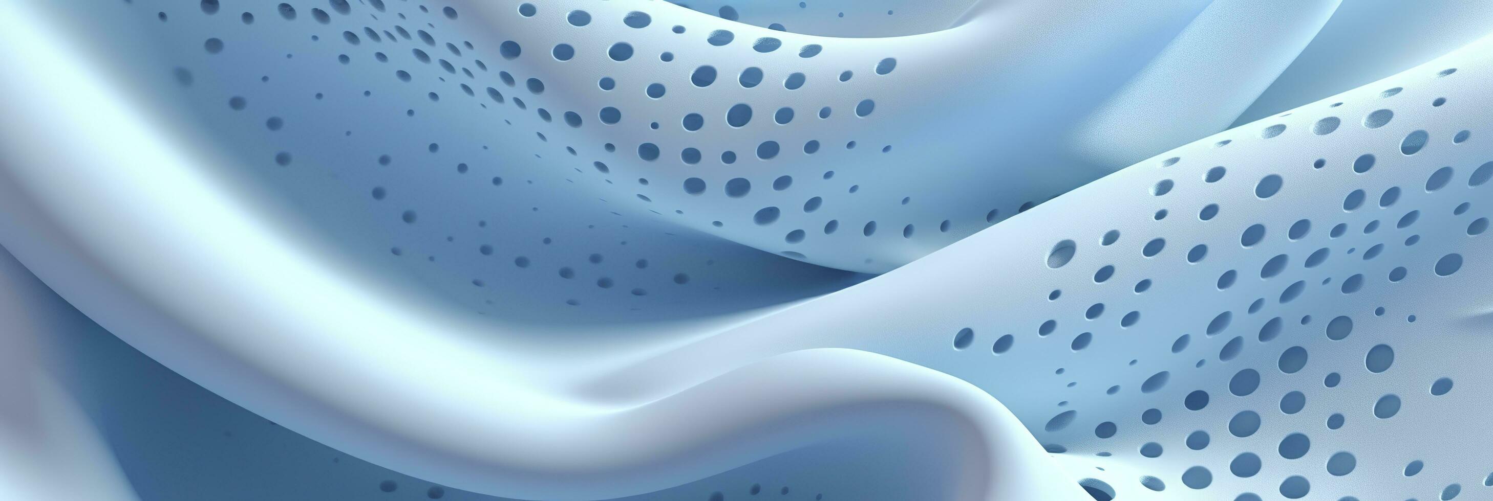 Breathable fabric dry light blue soft mesh holes floating light blue background. Generative AI photo