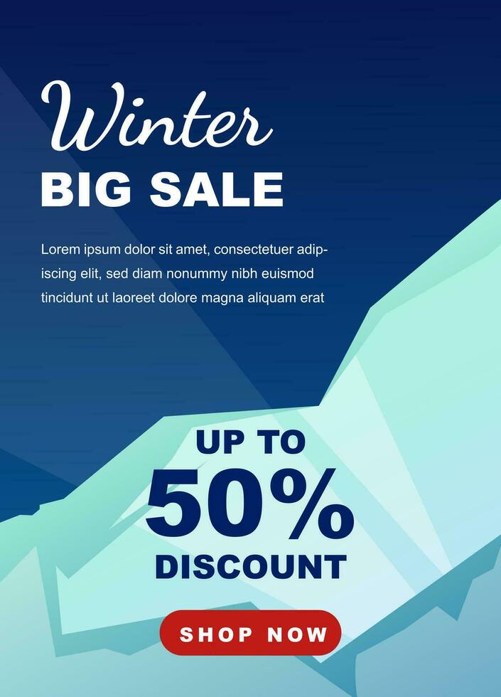 Winter Big Sale advertising banner. Advertising poster design template with ice crystal background. Vector illustration