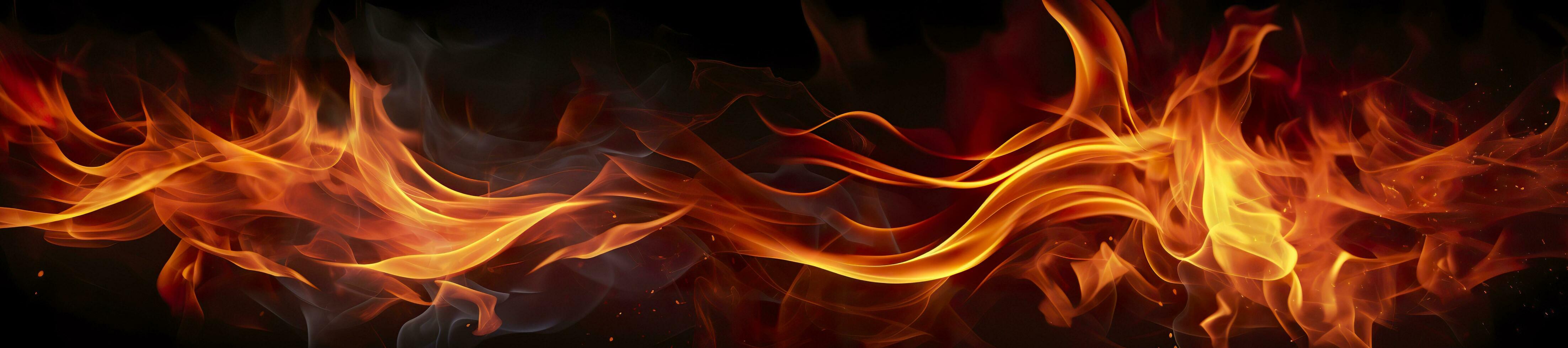 Fire flames on black background. AI Generative photo