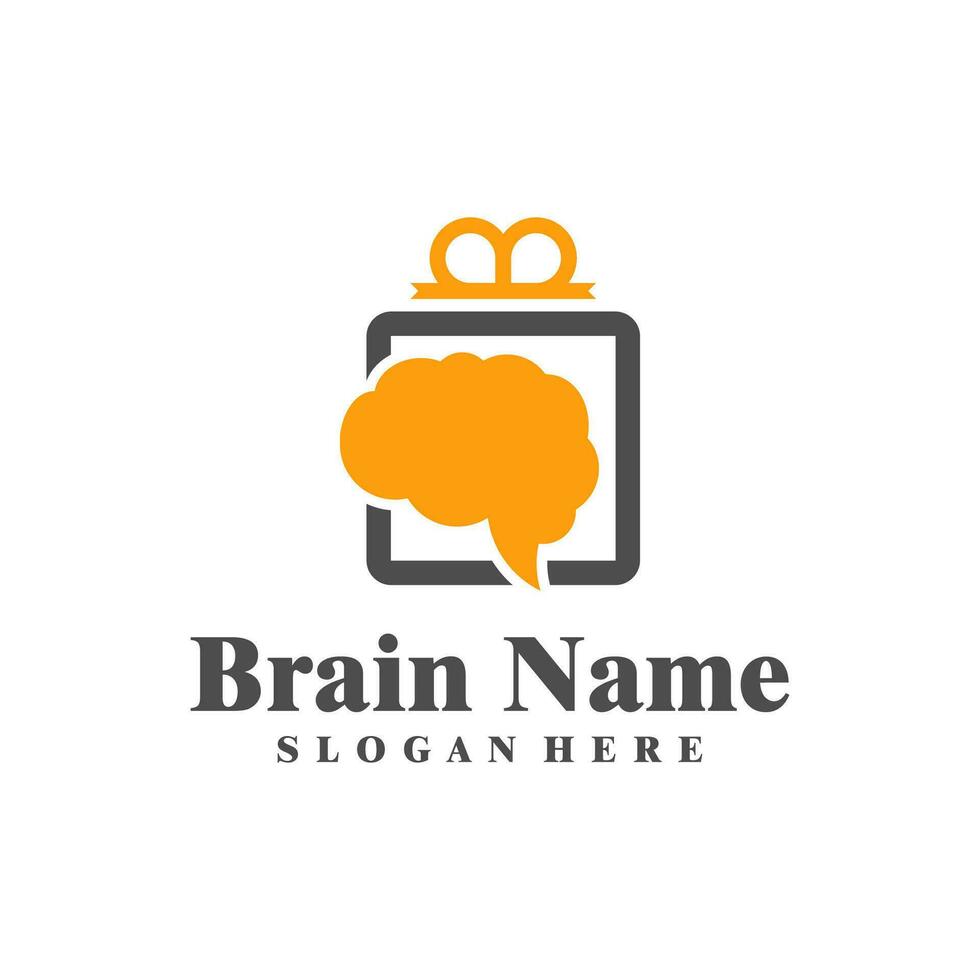 Gift Brain logo design vector. Creative Brain with Gift logo concepts template vector