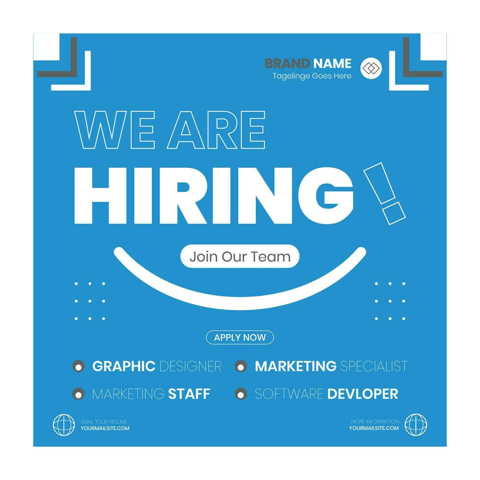 We are hiring job vacancy social media post banner design template with red color. We are hiring job vacancy square web banner design. vector