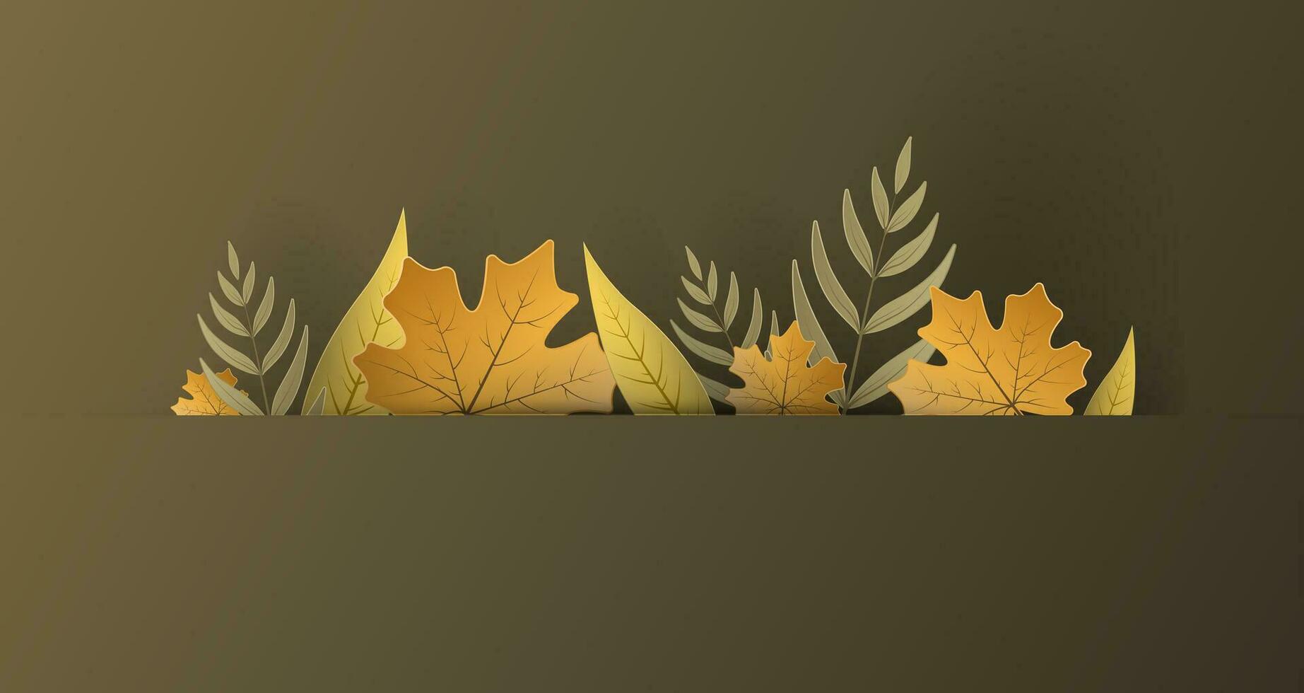 Autumn leaves background in paper cut style. Vector 3d illustration of different color leaf, with realistic shadow. Cut out of cardboards elements, decoration of autumn holiday for web or banner.